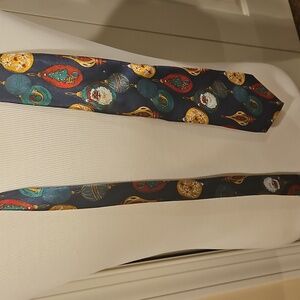 Paris Holiday Ornament Tie - Navy and Multicolor Christmas